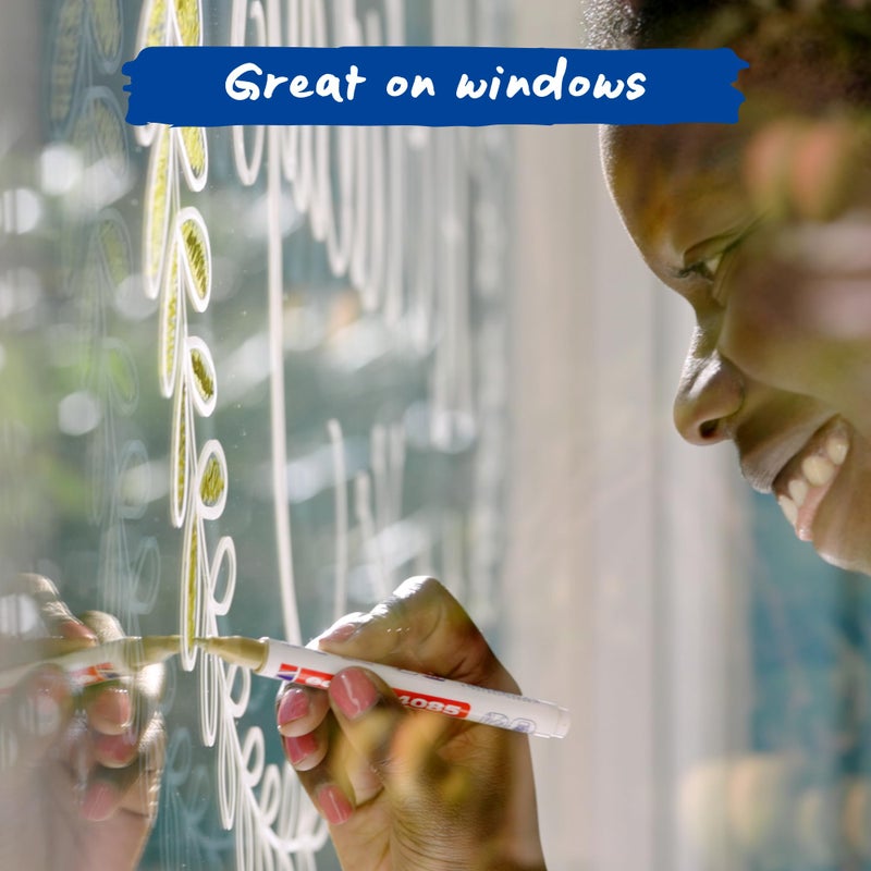 edding 4085 chalk marker - gold, silver - 2 chalk pens - round nib 1-2 mm - fine-nib wet wipe pen for chalkboards, windows, glass, mirrors - liquid chalk marker pens for opaque coverage - Image 2